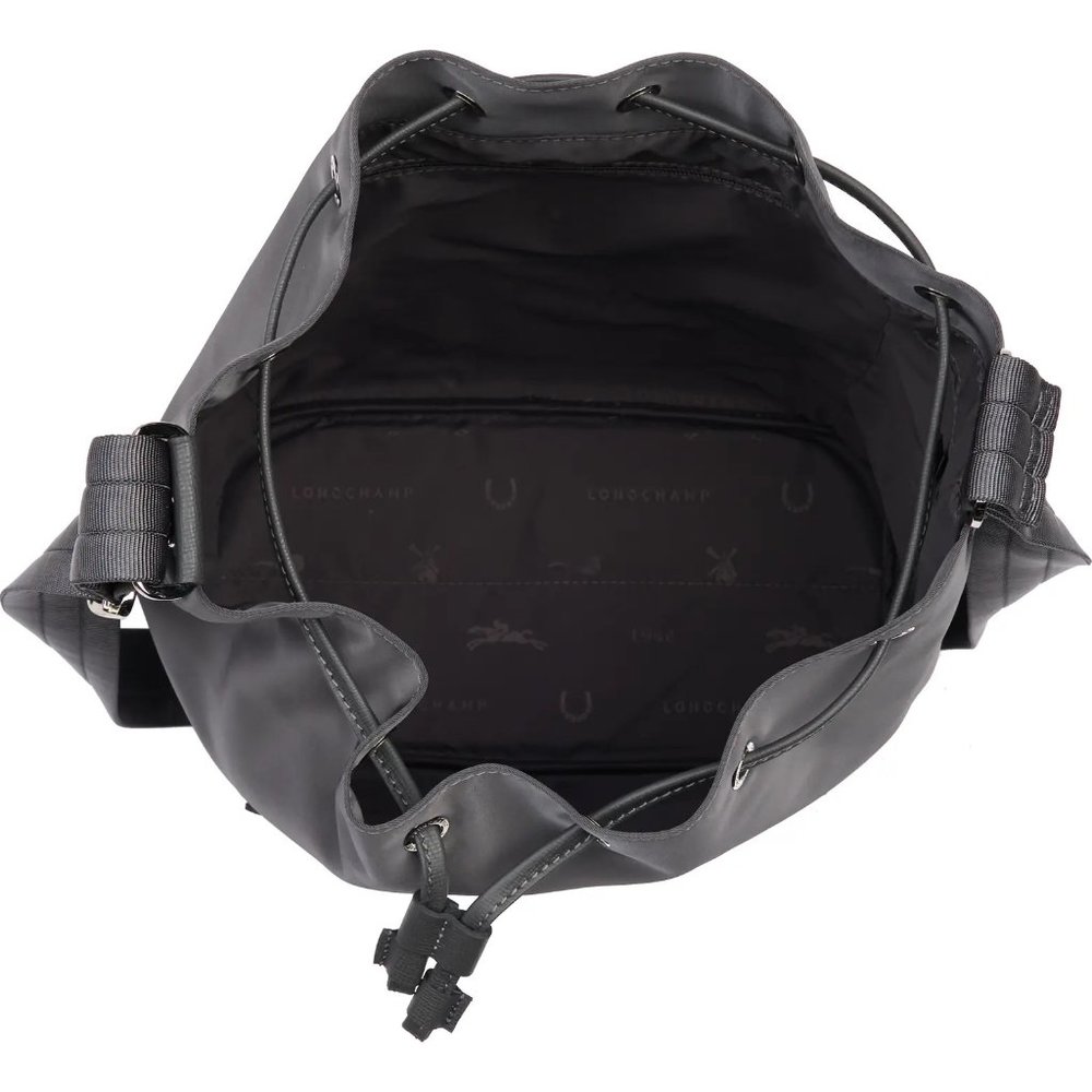 NEW LONGCHAMP Gray Eco Recycled Bucket Bag Drawstring Closure Adjustable Strap - Picture 16 of 16
